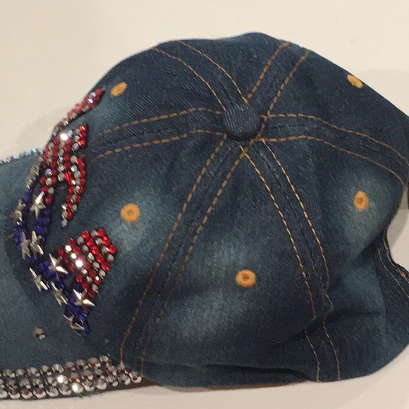 Rhinestone USA Flag Denim Baseball Hat - Picture 5 of 10